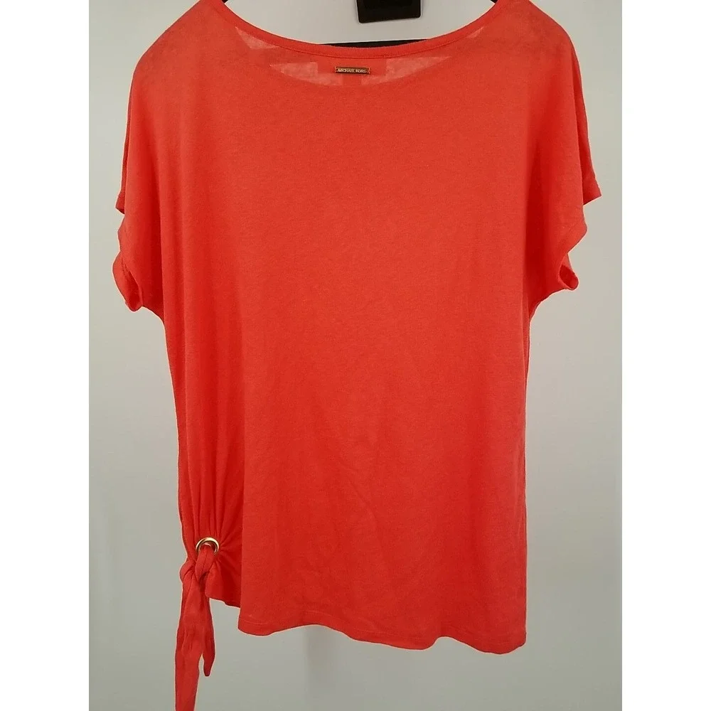 Michael Kors Women's Woven Side Tie Short Sleeve Tee Peach Sz Small‎